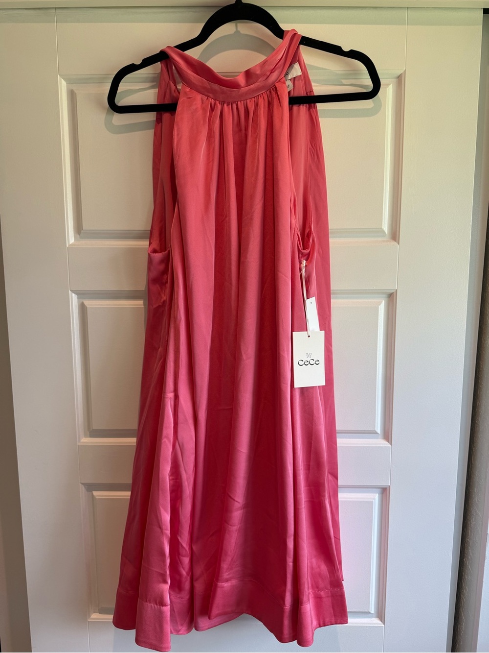 CeCe Coral-Pink A-Line Halter Dress